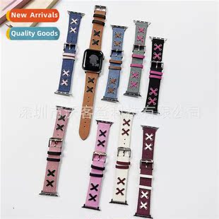 适用apple watch double X colorful denim canvas strap apple w