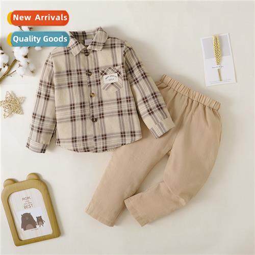 Boys spring  autumn  2023 new n plaid printed lg-sleeved top