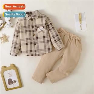 plaid top autumn sleeved printed new 2023 spring Boys