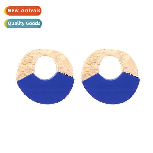 ZA persaly retro splicing irregular metal wooden earrings fa