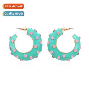 Senior metal oil drop diamd earrings retro tide wh colorfu