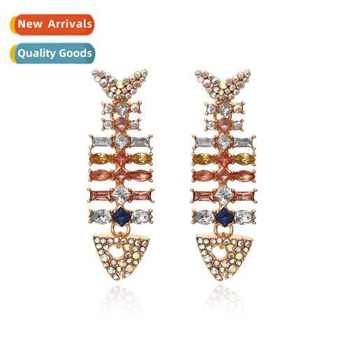 New creative inlaid colorful diamd fish be earrings retro fa