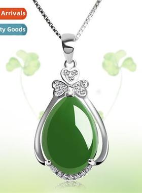 Vintage ethnic style green chalcedy pendant female diamd zir