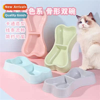 Macaro Color Be Plastic Double Bowl Pet Bowl Cat Food Bowl D