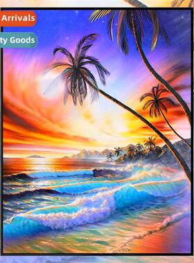 Diamd painting new lscape point diamd painting seaside cocut