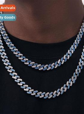 copper inlaid blue  whe zircia Cuban chain necklace hiphop s
