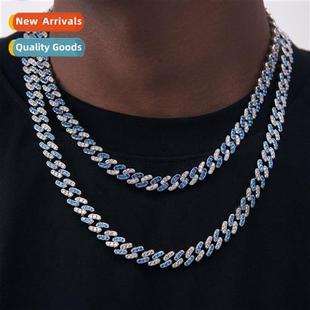 whe zircia hiphop inlaid necklace blue chain copper Cuban