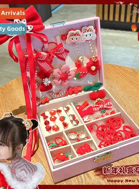 2022 new girls red New Years headdress childrens  clips do n