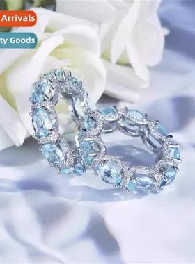 light luxury micro-set full  diamds aquamarine ring Star Riv