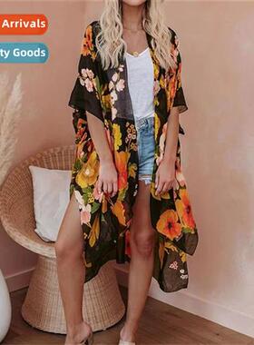 chiff cardigan new womens irregular print sunscreen smock