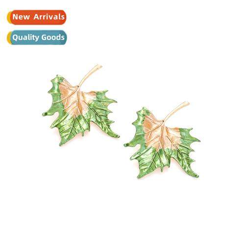 ZA temperament niche painted leaves earrings Mori retro allo