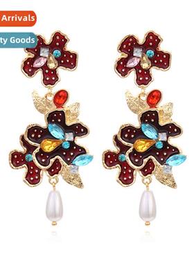 Temperament sweet flowers combinati diamd earrings alloy ear