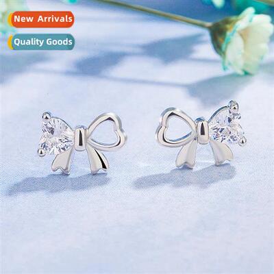n simple girl heart-shaped earrings hollow bow sweet tempera