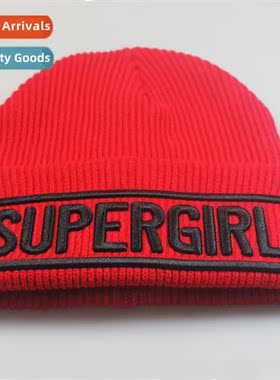 popular womens models SUPERGIRL letters embroidery knit cap