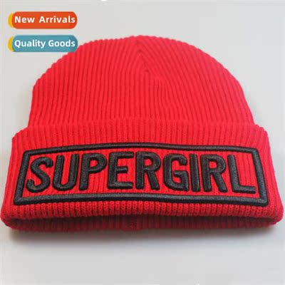 popular womens models SUPERGIRL letters embroidery knit cap