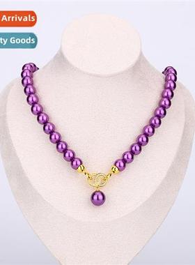 Shell whe pearl collarbe chain wh zirc purple gold colorful
