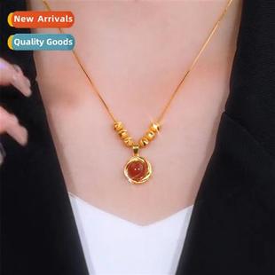 round red necklace steel female beads trans Tanium agate