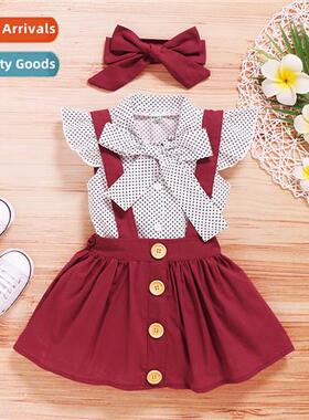 Girls Spring  Autumn 2020 New n Sleeveless Dot Top + Solid C