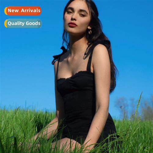 2022 Summer New Womens Black Department Ruffle Slim Slim Sex