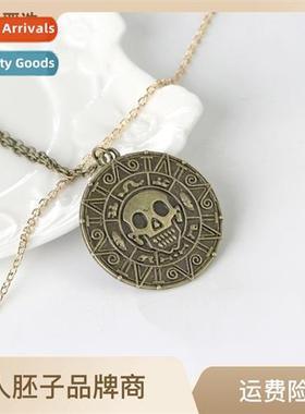 Aztec Gold Coin Skull Mens Necklace Vintage Sweater Chain fo