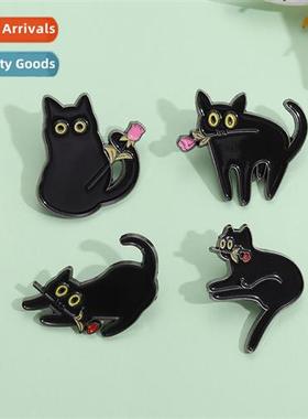 Japanese carto black cat cat series alloy brooch cute persal
