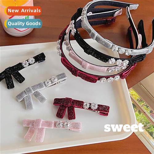 Flash diamd  clips velvet bow  bs temperament gentle light l