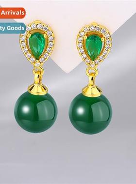 Vintage jadee imati green agate earrings female ruby chalced