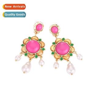 alloy oil drop Vintage earrings style flower palace antique