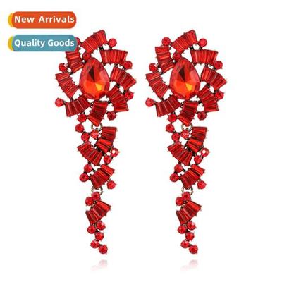 exaggerated lg alloy diamd earrings retro fashi tassel color