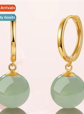 New retro palace 12MM imati green  field jade earrings femal