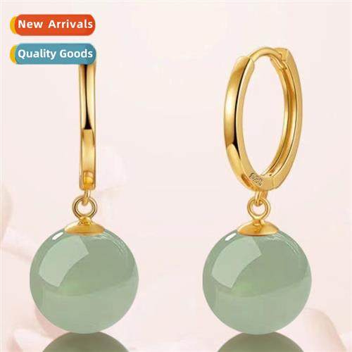 New retro palace 12MM imati green  field jade earrings femal