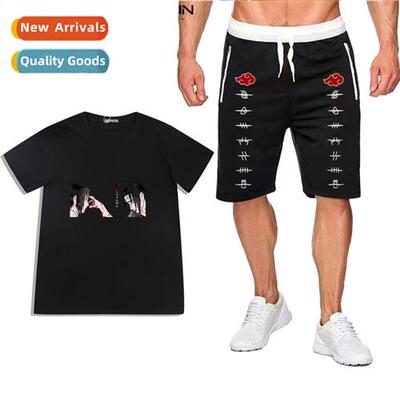 Anime Naruto Uchiha clan logo printed short-sleeved T-shirt