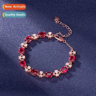red tourmaline four-leaf clover inlaid diamd bracelet female