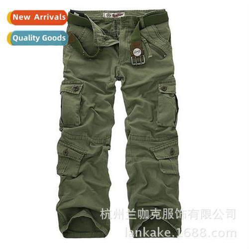 Washed work pants mens large size loose multi-pocket pants c