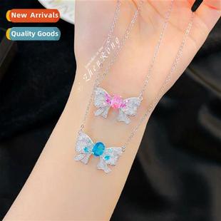 necklace female diamd fairy pink bow gradient Super dream