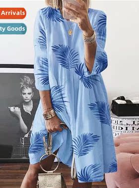 2021 Winter Speedmaster Vintage Printed O-Neck Linen Dress W