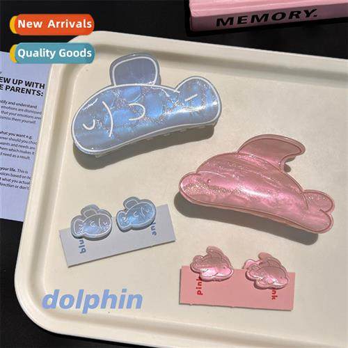 Cute pink dolphin blue fish scratch clip sweet girl disk pin