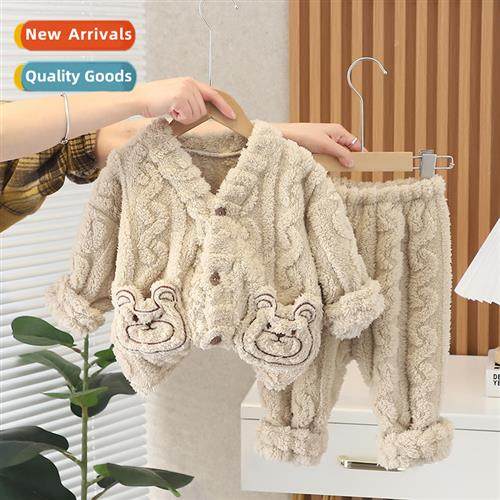 Childrens pajamas boys fall  winter coral fleece thickened