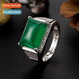 ring mens green Vintage micro style chalcedy set ethnic