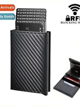 Carb Fiber RFID Anti-ft Brush Auto Eject Card Case Slim Cred