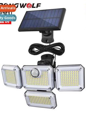 2021 new solar wall light four head rotating outdoor waterpr