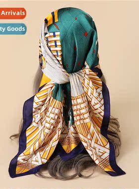 Summer new 90CM simulati silk satin chiff large square scarf
