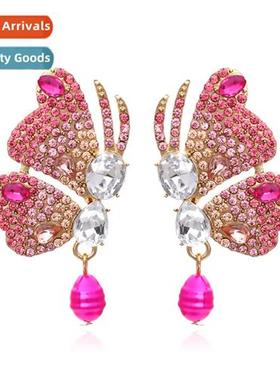 Creative fashi butterfly earrings inlaid wh diamds cute matc