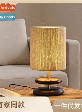 Wabi-sabi style solid wood bedside table lamp er creative we