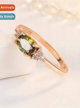 Fashi rose gold peridot ring female      light luxury inlaid