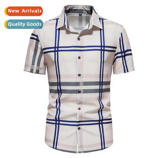 Eurocode Mens Fashi Business Beach Short Sleeve Shirt Plaid