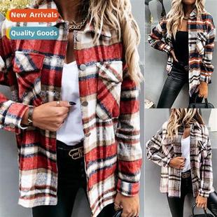 shirt winter plaid sleeved tweed new womens fall 2022