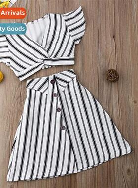 Toddler Kids Girls Short Sleeve Striped T-Shirt Neckline Top