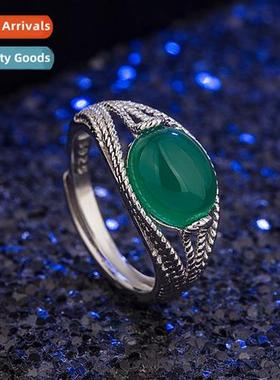 n Hetian jasper ring female inlaid green chalcedy ring finge