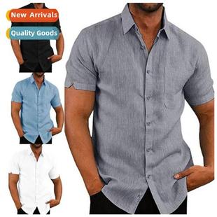solid color mens Summer linen butts lapel sleeved 2022 short